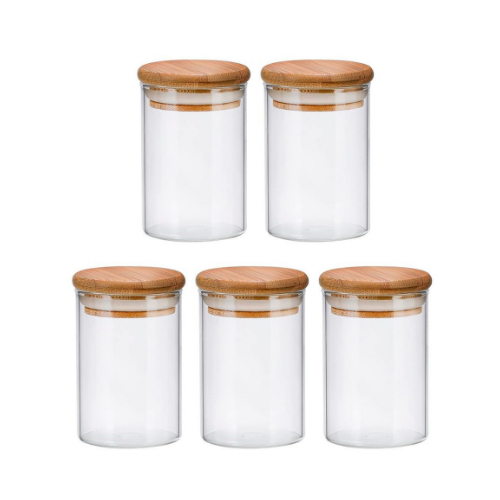 Kit 10 Potes Herméticos de Vidro com Tampa de Bambu 250ml Tempero Mantimento