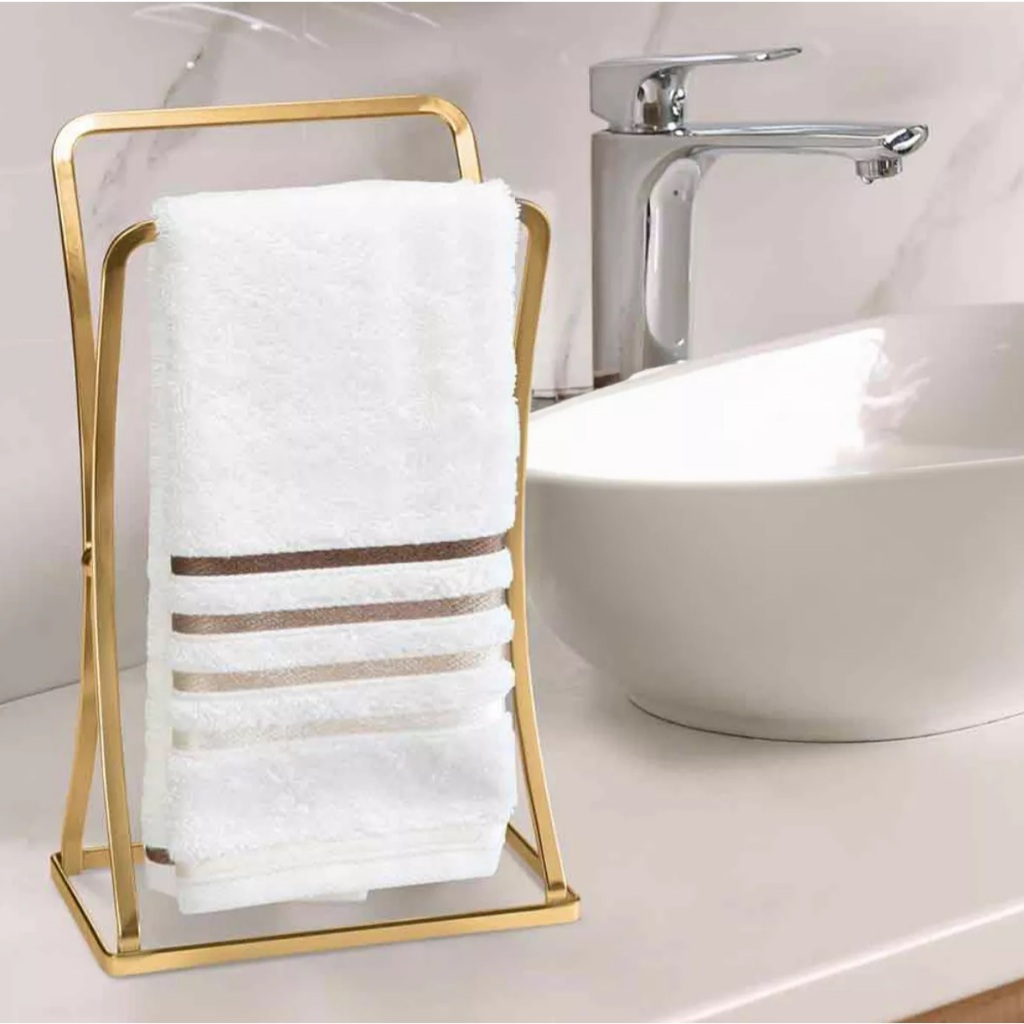Kit Lavabo Toalheiro Porta Toalha de Rosto + Porta Papel Higiênico Celular Dourado Banheiro Arthi