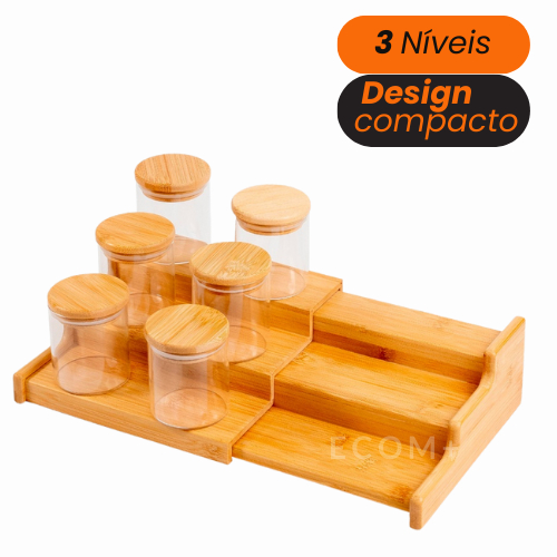 Kit 10 Potes Herméticos de Vidro com Tampa de Bambu 250ml Tempero Mantimento