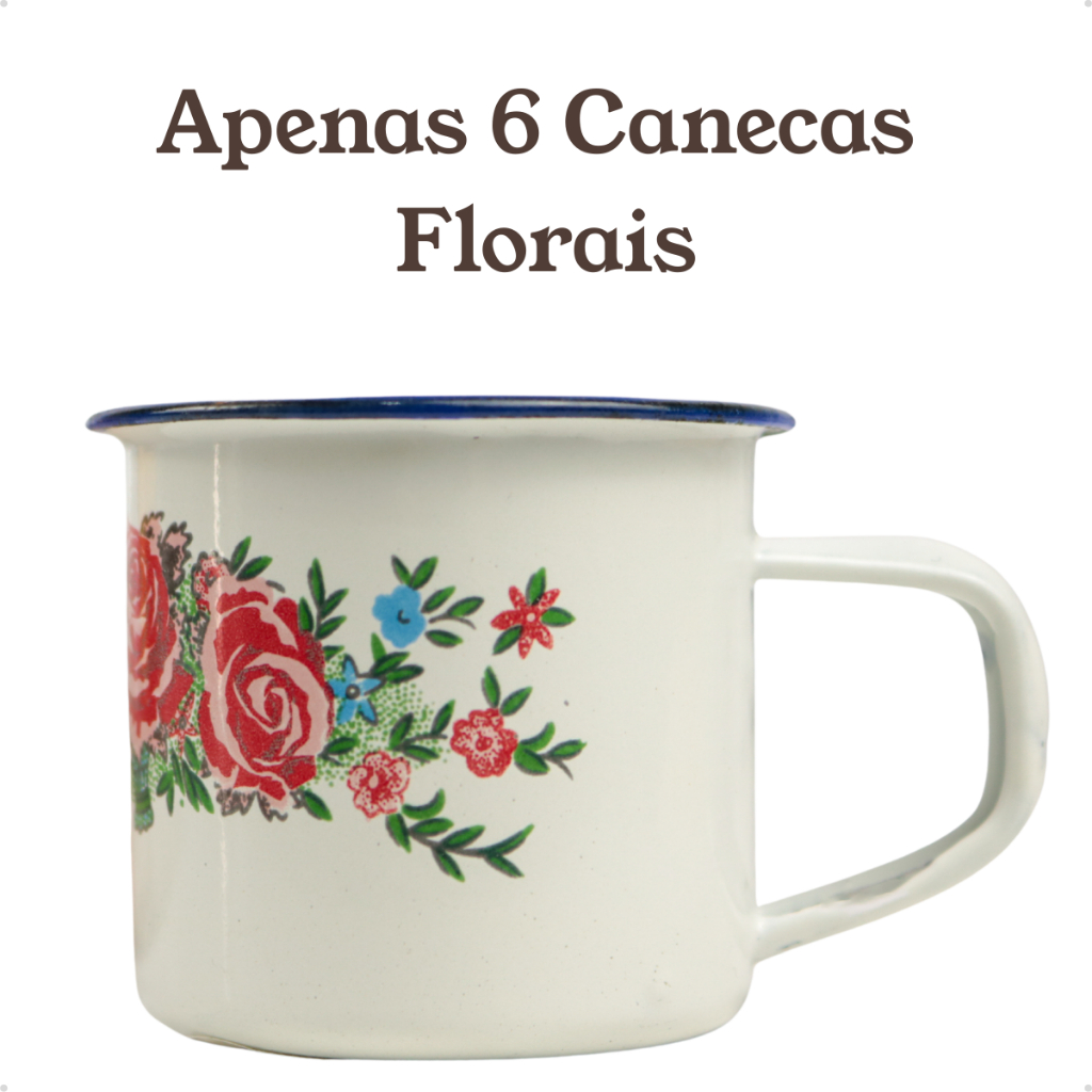 Chaleira Bule Esmaltado 1L Bico de Ganso e 6 Canecas 90ml Rústicas Conjunto ou Unitário