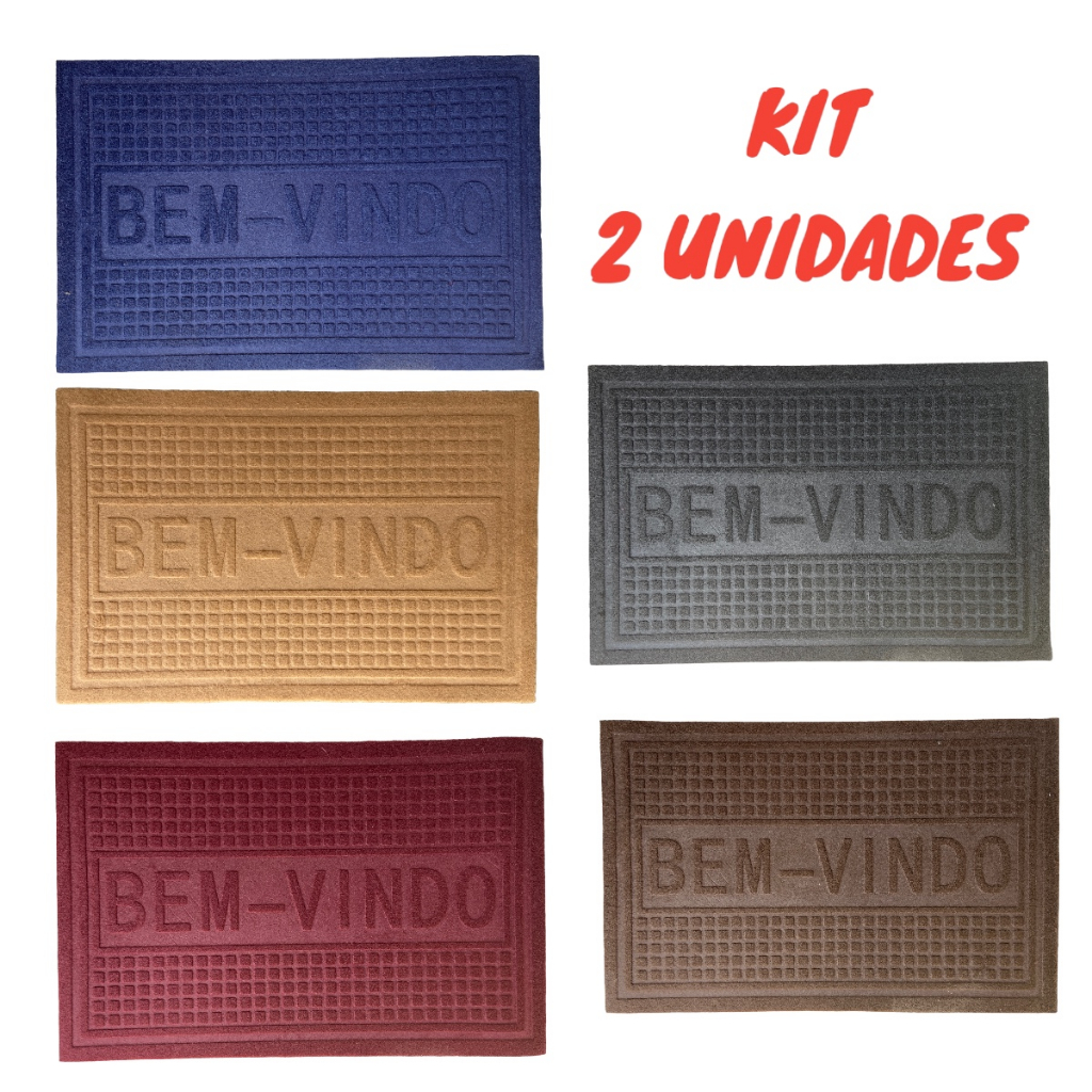 Kit 2 un Tapete Bem Vindo Capacho Para Porta Entrada Emborrachado Vinil Emborrachado Antiderrapante