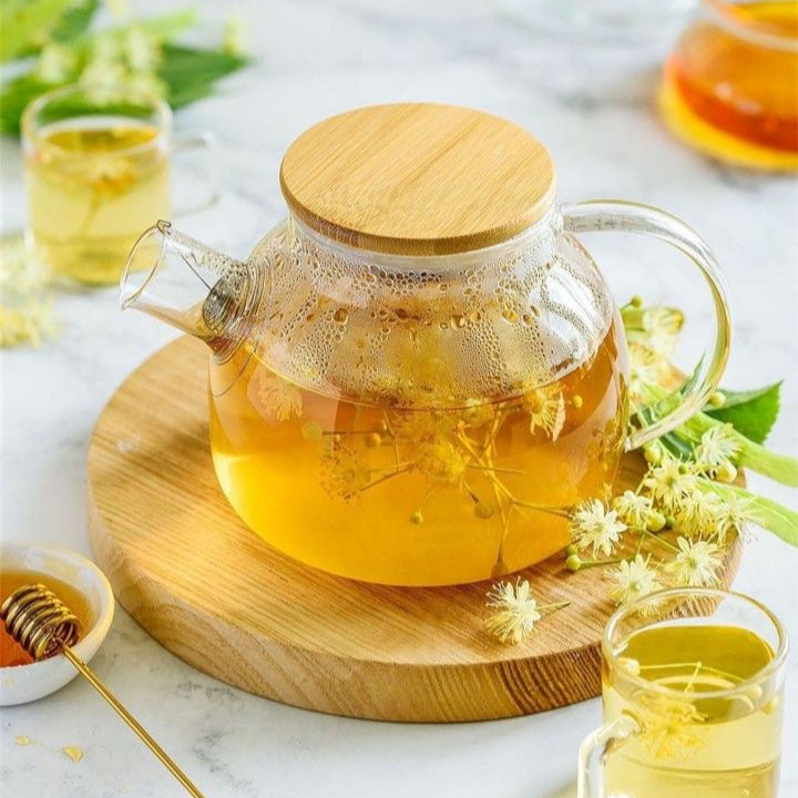 Chaleira de Vidro Borossilicato 1L com Infusor Inox e Tampa de Bambu – Vai ao Fogo, Design Premium