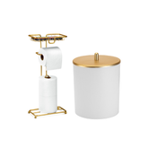 Kit Lavabo Lixeira + Porta Papel Higiênico Celular Dourado