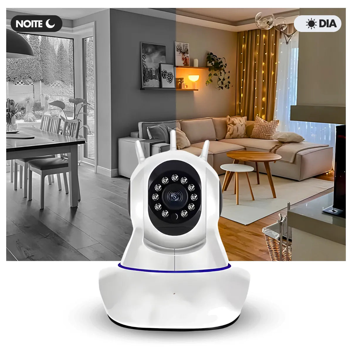 Câmera Ip Sem Fio 360° 3 Antenas HD Wifi Visão Noturna Alarm