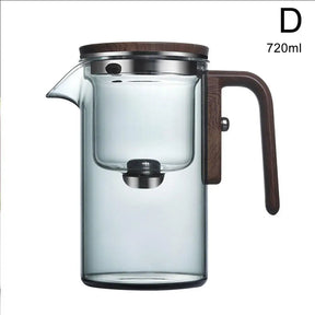 Bule de chá com filtro interno de separação de água, interruptor magnético de um clique, filtro de separação de chá, bule de vidro com alça de madeira
