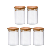 Kit 10 Potes Herméticos de Vidro com Tampa de Bambu 250ml Tempero Mantimento