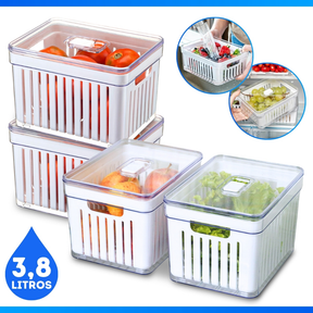 Kit 4 Organizador de Geladeira 3,8 Litros Cesto ou 2,8 Com Tampa Multiuso Alimento Verdura e Vegetal