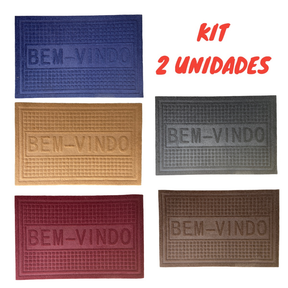 Kit 2 un Tapete Bem Vindo Capacho Para Porta Entrada Emborrachado Vinil Emborrachado Antiderrapante