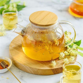Chaleira de Vidro Borossilicato 1L com Infusor Inox e Tampa de Bambu – Vai ao Fogo, Design Premium