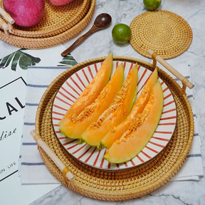 Bandeja De Vime Redonda , Cesta De Armazenamento Com Alça De Madeira Para Pão , Bolo De Frutas , Prato De Comida , Servi